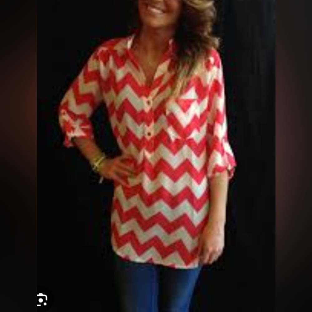 Justify Pink and White Chevron Blouse